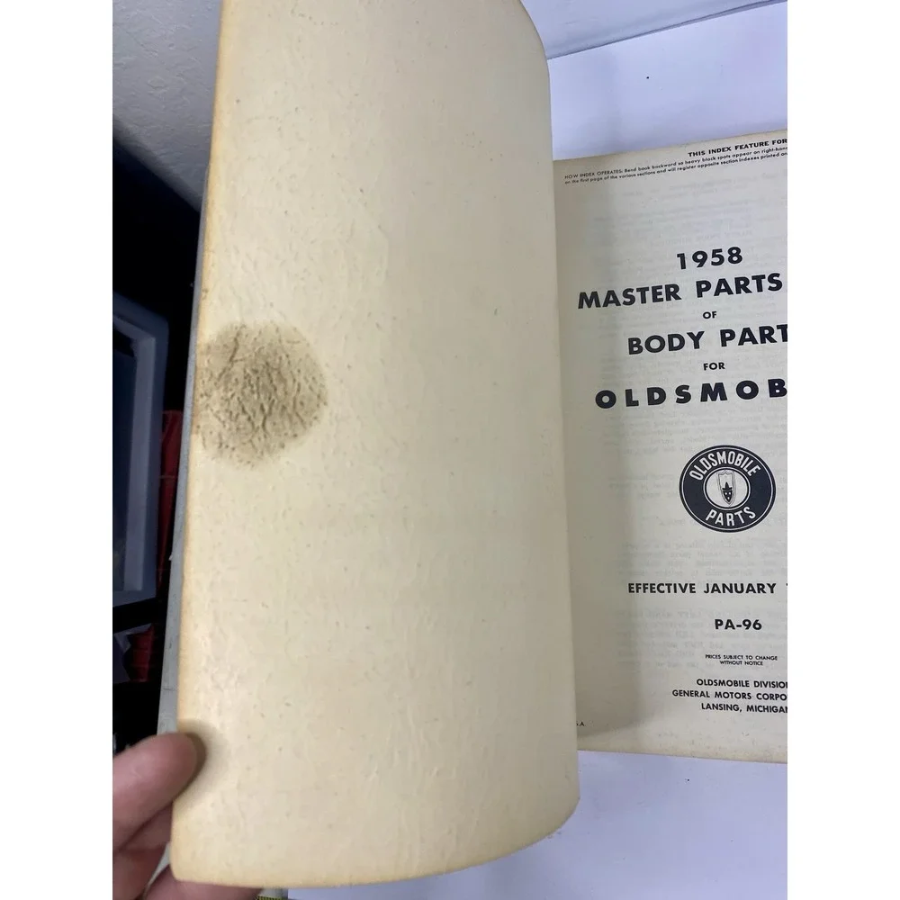 1958 Oldsmobile Master Parts List Body Parts Guide Manual Book General Motors